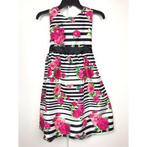 Striped Floral Sleeveless Dress Sz 12